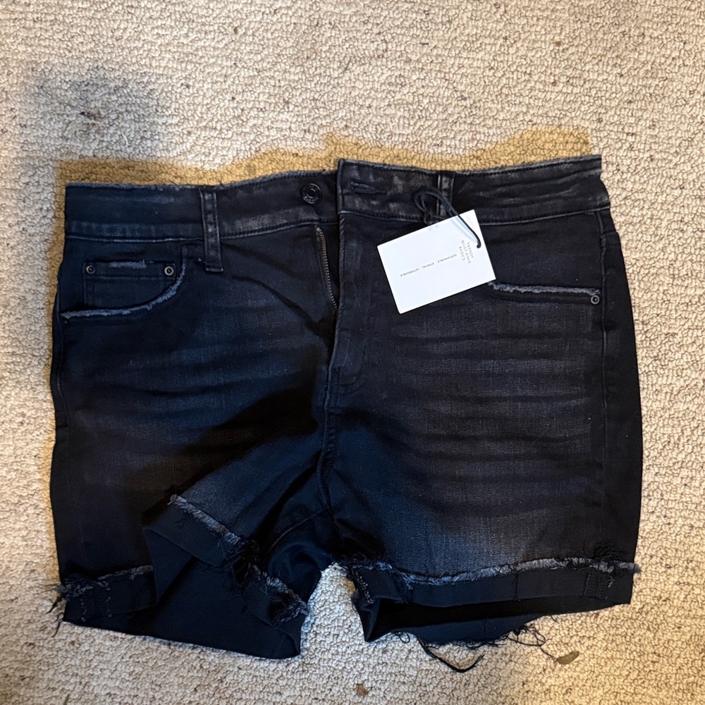 Women's Black Distressed Denim Jean Shorts - Raw Hem